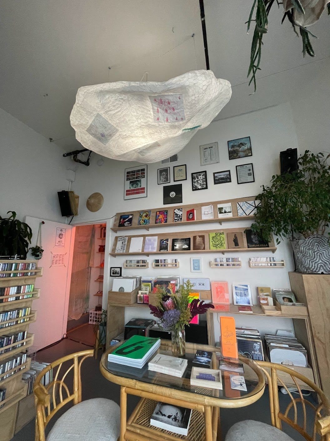 A wide-angle view of DIY record shop-art space Cone Shape Top.